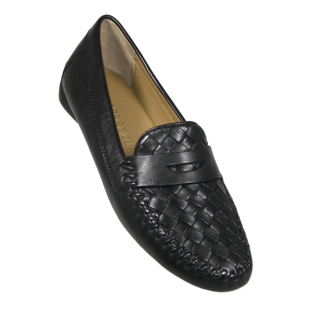 Robert Zur Petra Black‎ Woven Leather Penny Loafers Womens 8.5 Driving Mocs